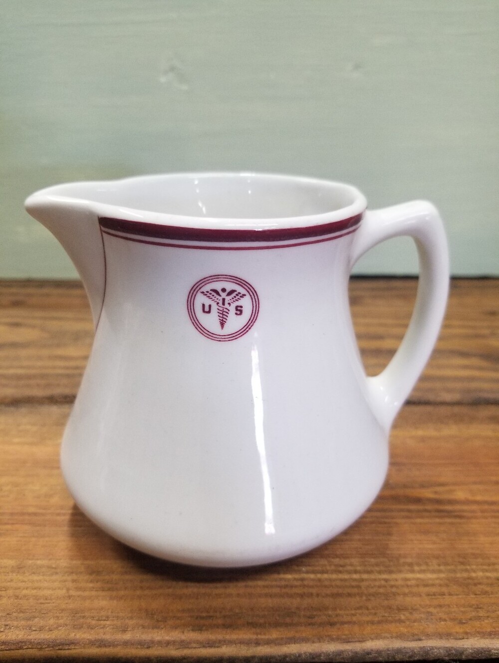 VTG 1950s US Army Medical Corps Creamer Ironstone Pitcher Sterling China